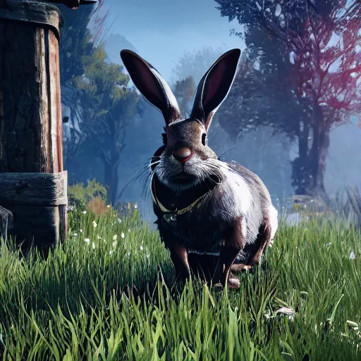 Prompt: a rabbit in the video game Witcher 3