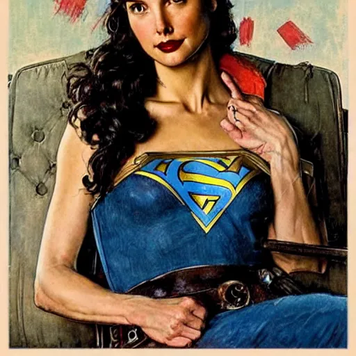 Image similar to gal gadot painted by norman rockwell