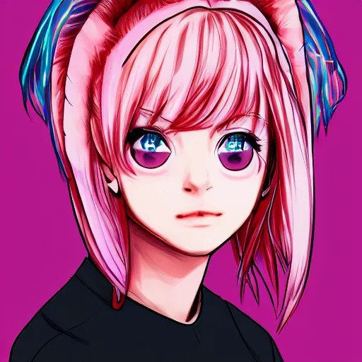 Image similar to full headshot portrait of anime Lana del ray punk, digital art, short pink hair, drawn by WLOP, by Avetetsuya Studios, anime manga panel, trending on artstation, wearing a plaid shirt