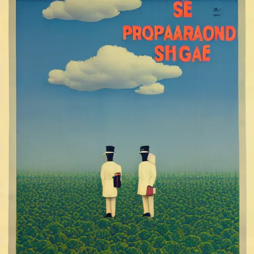 Image similar to A Singaporean propaganda poster designed by Rene Magritte