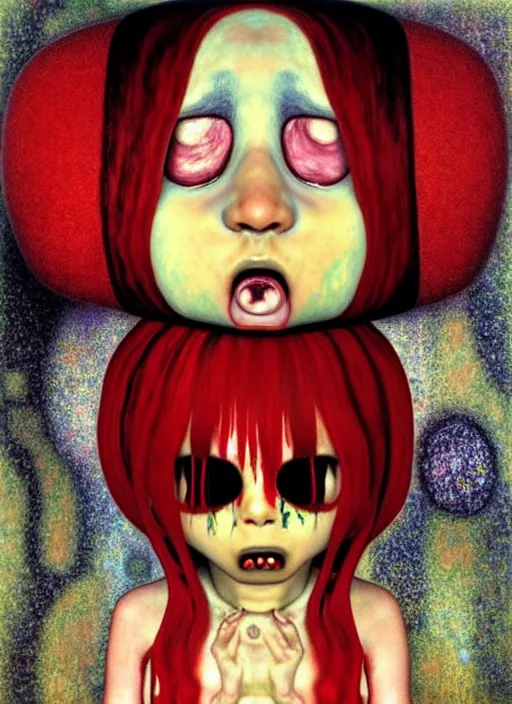 Image similar to a dramatic emotional hyperrealistic pop surrealist oil panting of a sad sobbing grotesque kawaii vocaloid figurine caricature sobbing red in the face uglycrying with tears and snot featured on doom 2 0 1 6 by gustave klimt made of badballs, 😭🤮 💔