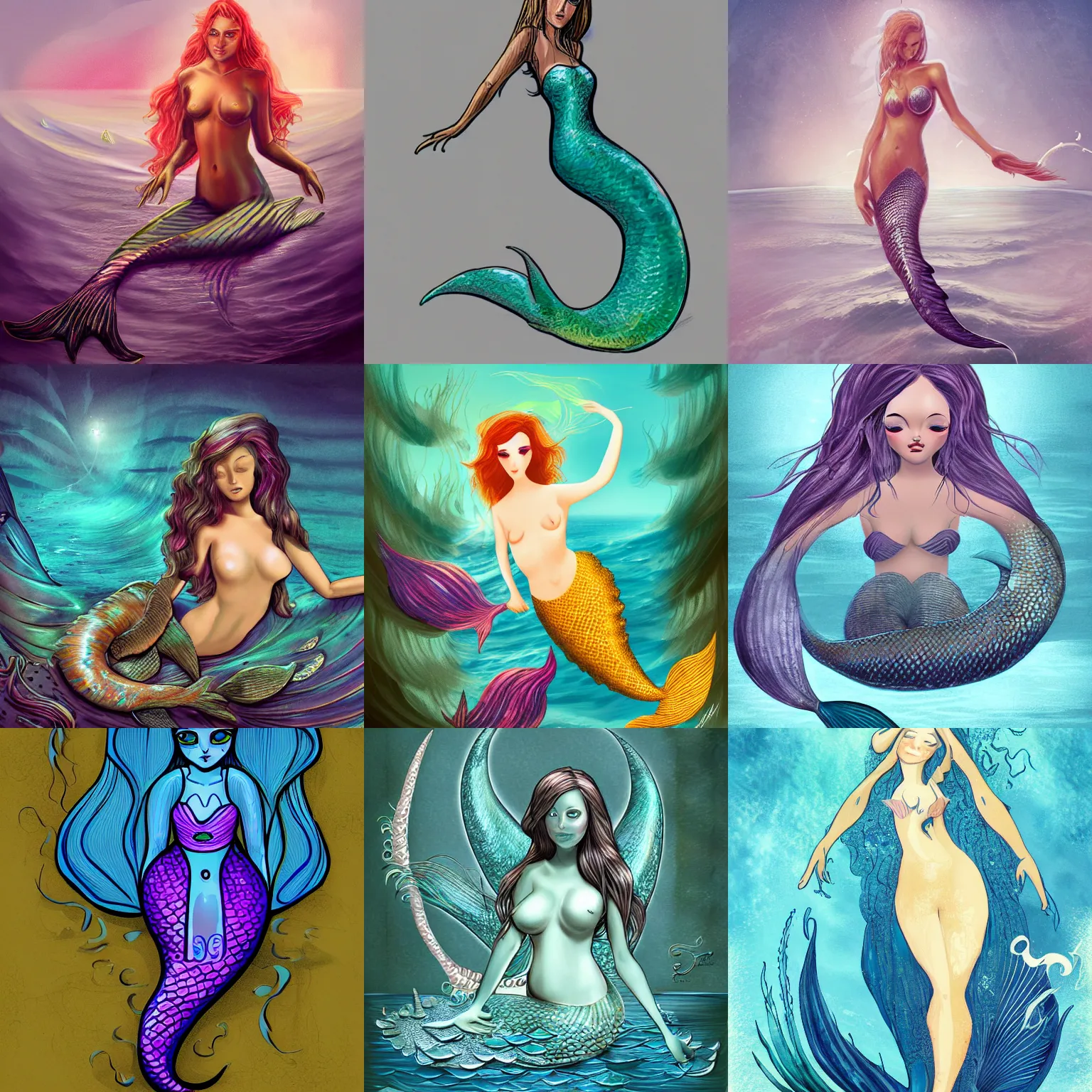 Prompt: mermaid, concept art, digital art
