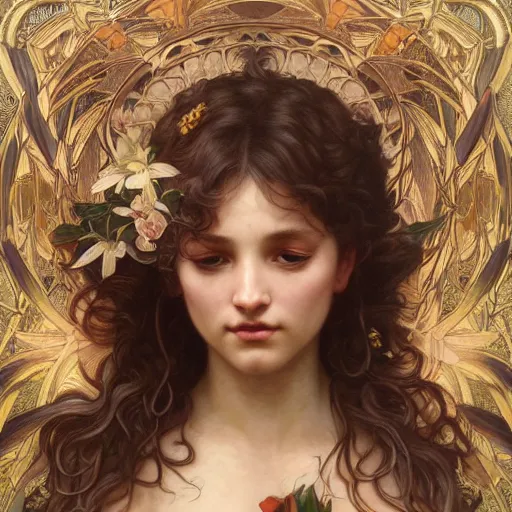 Image similar to ! dream portrait of gaea goddess, intricate, elegant, highly detailed, digital painting, artstation, concept art, smooth, sharp focus, illustration, art by artgerm and greg rutkowski and alphonse mucha and william - adolphe bouguereau, and marco mazzoni