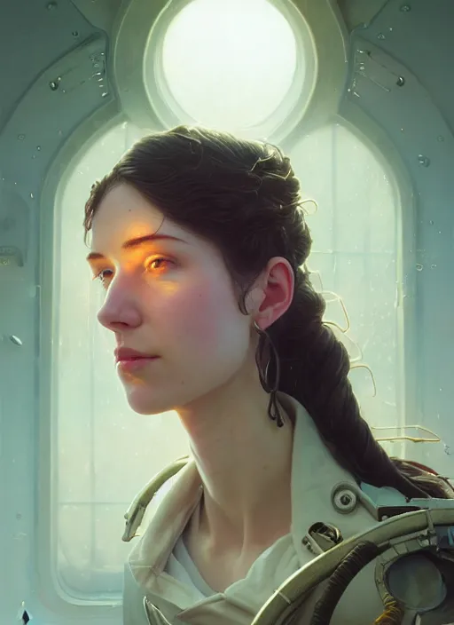 Prompt: highly detailed portrait of a female pilot, cracked porcelain skin, stephen bliss, unreal engine, fantasy art by greg rutkowski, loish, rhads, ferdinand knab, makoto shinkai and lois van baarle, ilya kuvshinov, rossdraws, tom bagshaw, alphonse mucha, global illumination, radiant light, detailed and intricate environment