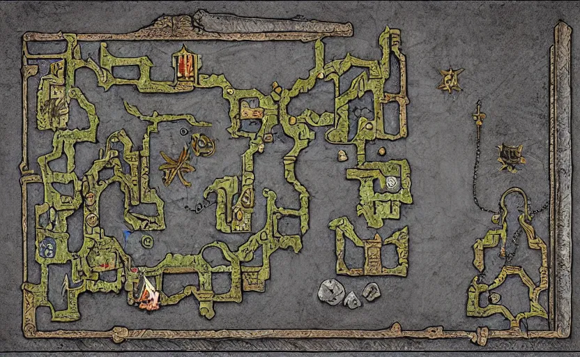 Prompt: Intricate dungeon map for d&d, digital paint, wizards of the coat