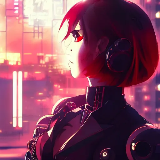 Prompt: anime cyberpunk movie still the godfather, beautiful full body female android cyborg - angel, glowing red left eye and glowing blue right eye, cinematic lighting, advanced digital cyberpunk art, wlop, rossdraws sakimimichan, ilya kuvshinov, krenz cushart, greg rutkowski - c 1 2