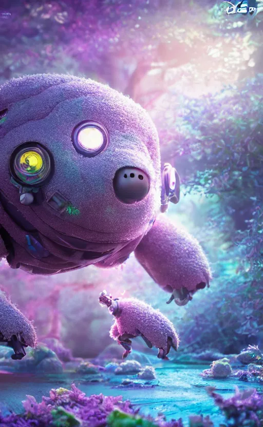 Image similar to microscopic tardigrades, magical forest, water bear, robots, concept art, intricate details, highly detailed, photorealistic, disney pixar, octane render, iridescent, anime, 8 k