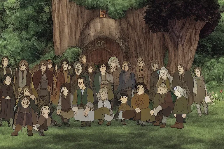 Image similar to tonemapped the fellowship of the ring by studio ghibli,