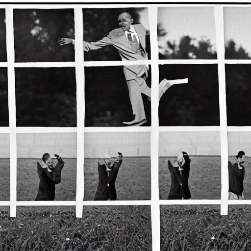Image similar to barack obama jumping over fence. film strip. 9 frames.