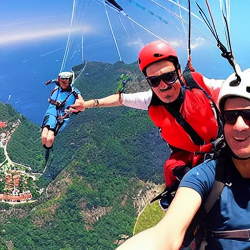 Prompt: recep tayyip erdogan is paragliding in oludeniz.