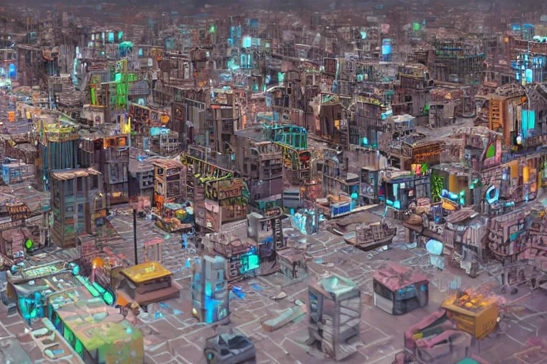 Prompt: a cyberpunk city made of cardboard from kindzadza, Trending on artstation.