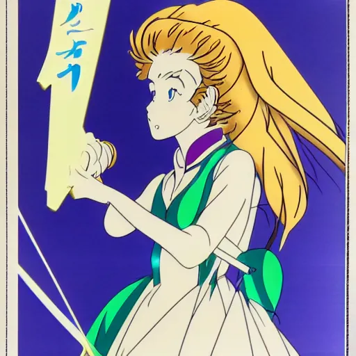 Image similar to pop singer, production animation cel, designed by haruhiko mikimoto