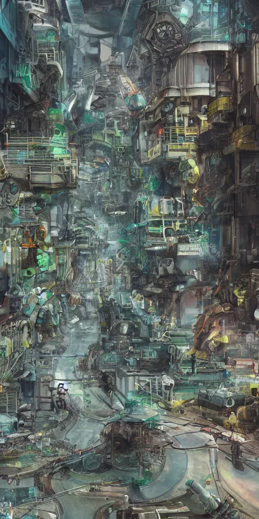 Image similar to futuristic dieselpunk street, bioremediation