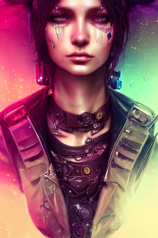 Image similar to soft lustrous seductive raver gutter punk steampunk cyborg, golden ratio, details, scifi, fantasy, cyberpunk, intricate, decadent, highly detailed, digital painting, octane render, artstation, concept art, smooth, sharp focus, illustration, art by artgerm, loish, wlop