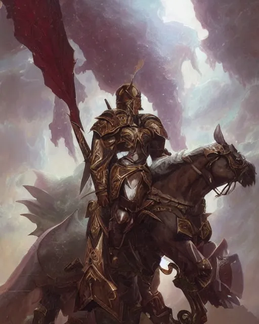 Image similar to A heroic paladin, dressed in a very godly manner. Award winning oil painting by, ross tran, Thomas Cole and Wayne Barlowe. Highly detailed