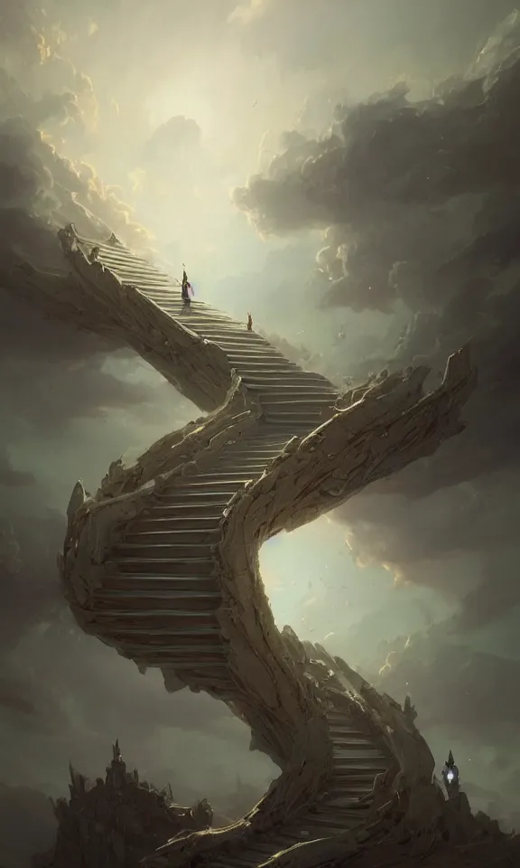 Image similar to endless stairs to universe, sky full of clouds, art by greg rutkowski and peter mohrbacher, featured in artstation, octane render, cinematic, elegant, intricate, ultra detailed, rule of thirds, professional lighting, unreal engine, fantasy, concept art, sharp focus, illustration, 8 k