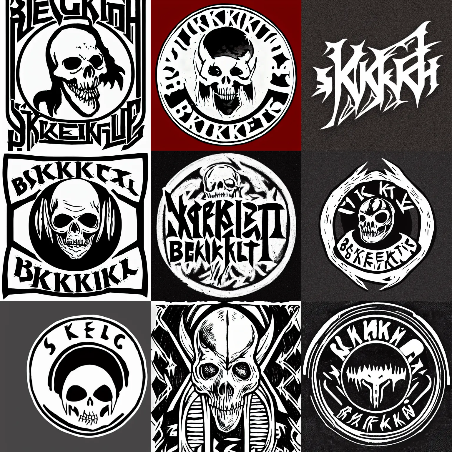 Prompt: Text Logo for Black Metal band named Skeletor's Breakfast Burrito. Wordmark. Logotype.