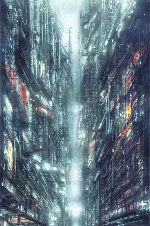 Prompt: dreamwave cyberpunk city, painted by luis royo