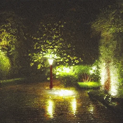 Image similar to rain in a garden at night