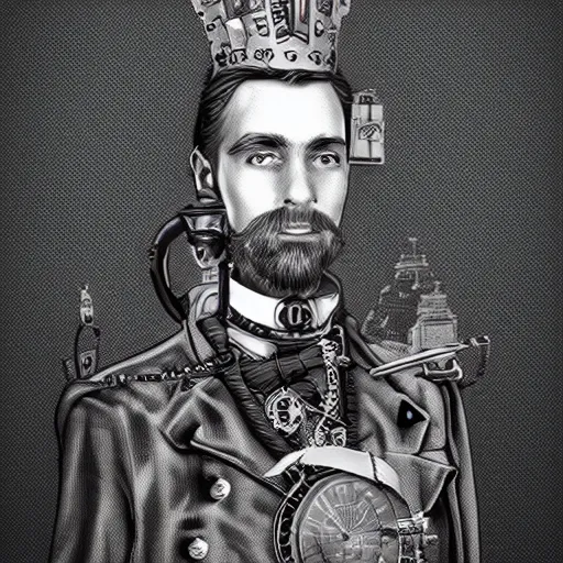 Image similar to photorealistic portrait of a steampunk royal wearing a monocle