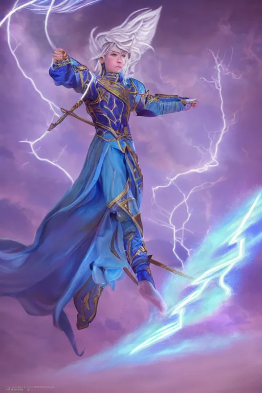 Image similar to legendary fairy prince casting a lightning spell,, lightning energy, blue energy, highly detailed, d & d, fantasy, highly detailed, digital painting, trending on artstation, concept art, sharp focus, illustration, global illumination, ray tracing, realistic shaded, art by artgerm and greg rutkowski and fuji choko and viktoria gavrilenko and hoang lap