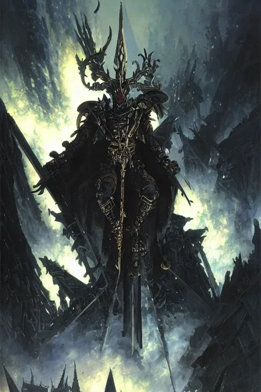 Image similar to nagash atop his black pyramid, onyx, evil, grim dark, warhammer, evil aura, portrait dnd, painting by gaston bussiere, craig mullins, greg rutkowski, yoji shinkawa