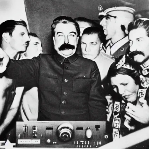 Prompt: stalin is the dj at a rave party, photography