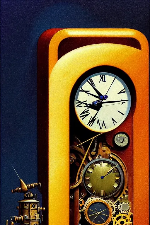 Image similar to steampunk pocket clock, edward hopper and james gilleard zdzislaw beksisnski higly detailed