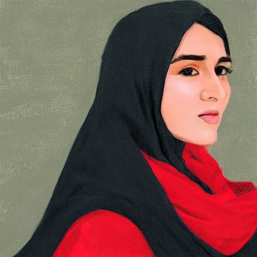 Prompt: A photorealistic portrait of an Iranian young woman with long blonde hair wearing a red scarf