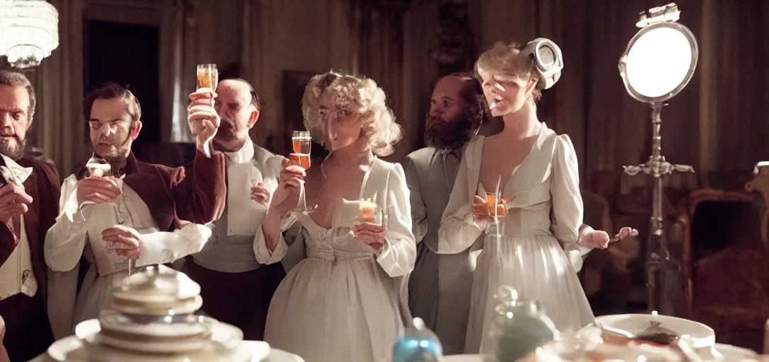 Image similar to a very high resolution image from a new movie. a party in the high life. photorealistic, photography, directed by stanley kubrick