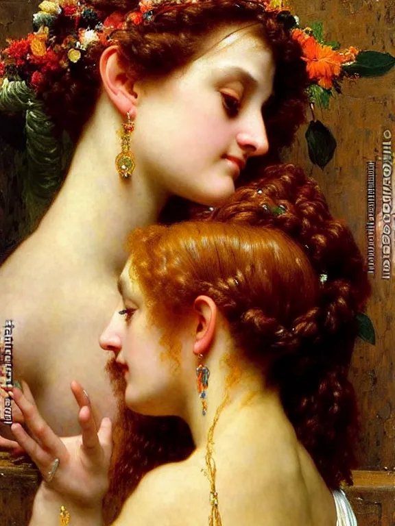 Prompt: Beautiful Goddess. Extremely high detail, details, realistic, masterpiece, colorful. Portrait painting by Eugene de Blaas, art by Frederic Leighton