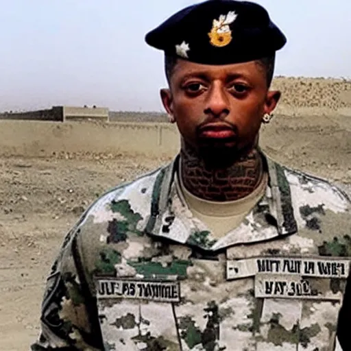 Prompt: 21 savage serving his country in Afghanistan, Bravery, guns, lil wayne