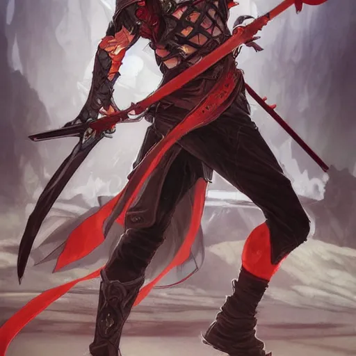 Image similar to shadow warrior holding twin swords, male villian, full body worn out torn cape, red hoodie, worn out clothes, floating spiral sand, desert, full body shot, anime style, 90's modern art, art by artgerm and greg rutkowski and alphonse mucha