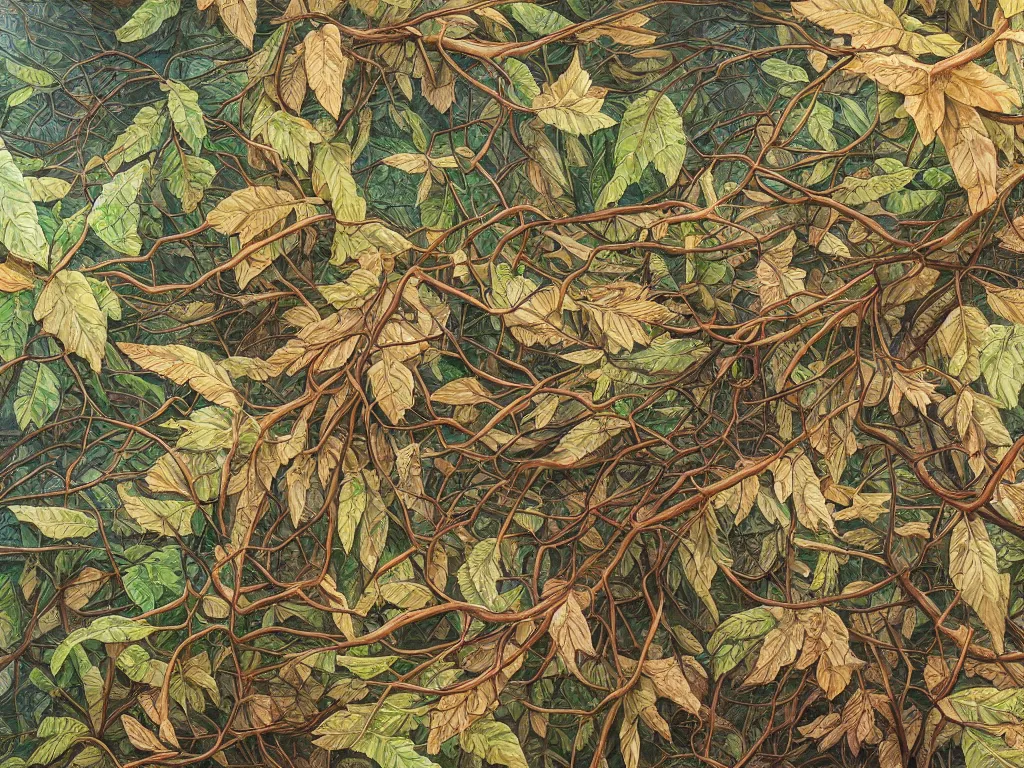 Prompt: a chaotic windy tornado of leaves, intricate details, aesthetically pleasing and harmonious natural colors, art by tiffany bozic, impressionism, detailed, dark, windy