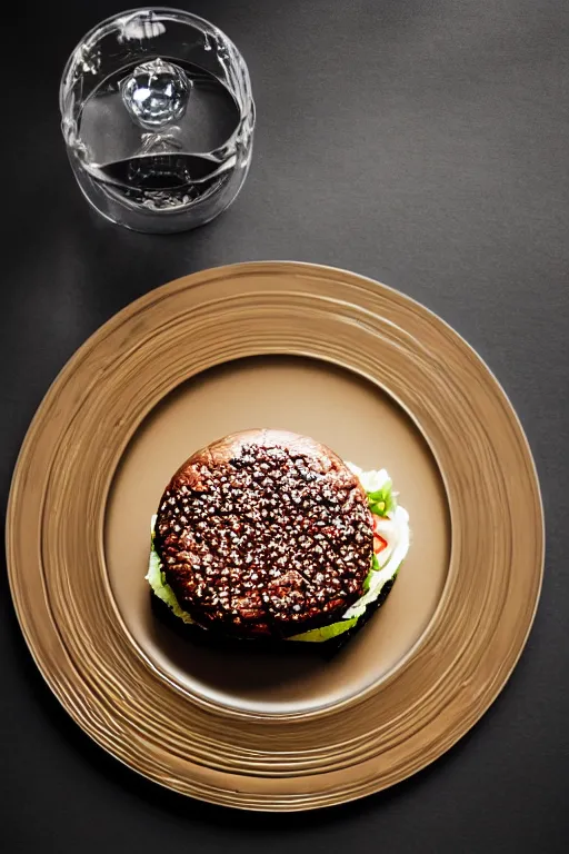 Image similar to an endless burger, symmetry, cinematic, elegant, expensive, luxury materials, perfect light, perfect composition, dlsr photography, sharp focus, 4 k, ultra hd, sense of awe, by tiffany and swarovski