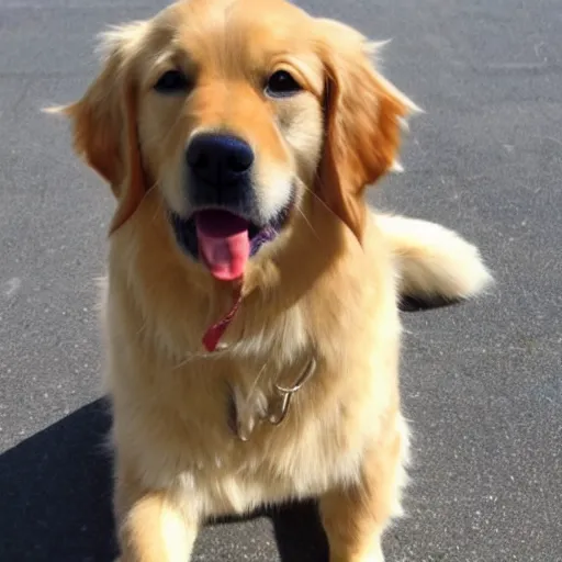 Prompt: Golden Retriever dog that is a Rapper whose rap name is lil teeth