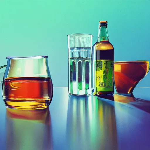 Image similar to alcohol under the microscope, Bright colors, hyperrealism, no blur, 4k resolution, ultra detailed, style of Anton Fadeev, Ivan Shishkin, John Berkey
