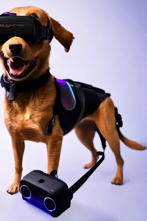 Prompt: dog in cyberpunk vr headset