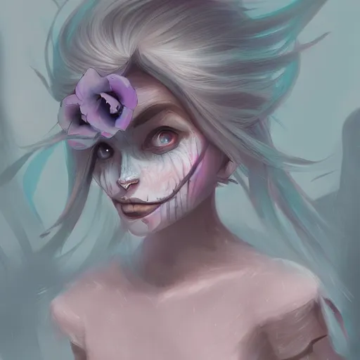 Image similar to 💀💀💦🌸❄️, concept art, digital painting, artstation, deviantart