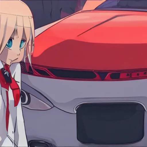 Image similar to zero two from darling in the franxx driving a dodge ram