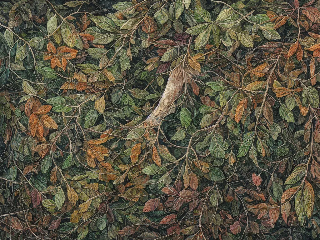 Image similar to a chaotic windy tornado of leaves, intricate details, aesthetically pleasing and harmonious natural colors, art by tiffany bozic, impressionism, detailed, dark, windy