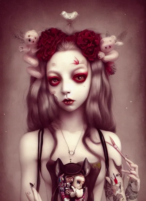 Prompt: pop surrealism, lowbrow art, realistic cute skateboard girl, japanese street fashion, hyper realism, muted colours, rococo, natalie shau, loreta lux, tom bagshaw, mark ryden, trevor brown style,