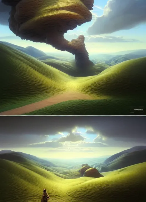 Image similar to a hyper - detailed 3 d render like a oil painting of summer in the low - poly hills, surrealism!!!!! surreal concept art, lifelike, photorealistic, digital painting, aesthetic, smooth, sharp focus, artstation hd, by greg rutkowski, chris tulloch mccabe, valentina remenar, krenz cushart and asher duran,