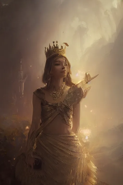 Image similar to a fancy portrait of a young queen by Greg Rutkowski, Sung Choi, Mitchell Mohrhauser, Maciej Kuciara, Johnson Ting, Maxim Verehin, Peter Konig, final fantasy , mythical, 8k photorealistic, cinematic lighting, HD, high details, atmospheric,