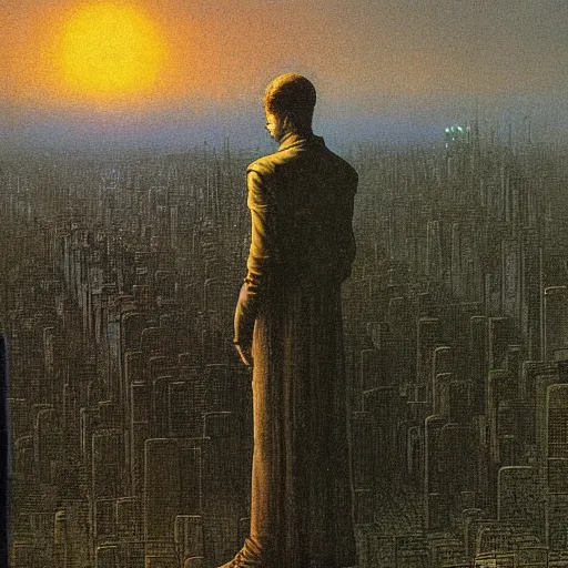 Image similar to neuromancer, painted by caspar david friedrich