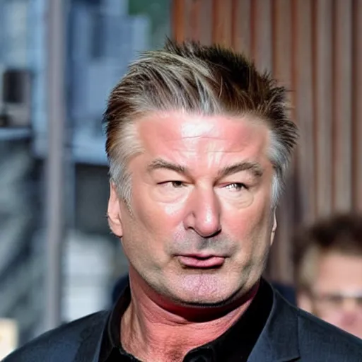 Prompt: An image of Alec Baldwin yelling at the paparazzi. Telephoto photo.