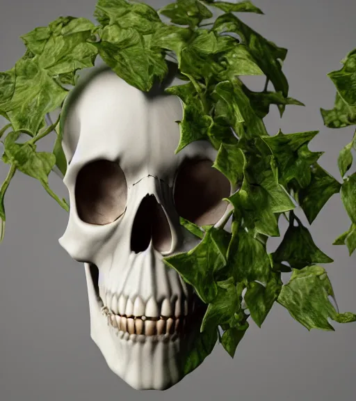 Image similar to skull with ivy, unreal engine 5, octane render, trending on artstation by vitaly bulgarov