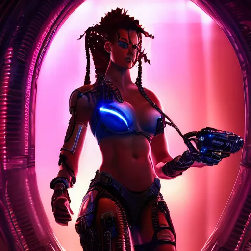 Image similar to high quality portrait of Kerrigan from starcraft in a cyberpunk cyberpunk cyberpunk cafe, realism, 8k, award winning photo