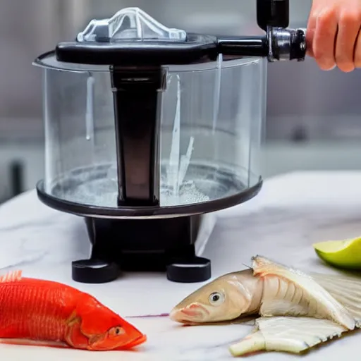 Image similar to fish being cut in a food processor