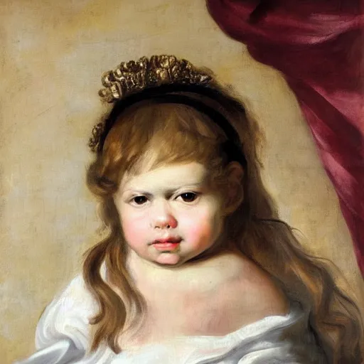 Image similar to painting of cute girl, full stature, in style of rubens, photorealistic